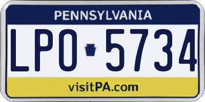 PA license plate LPO5734