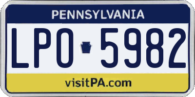 PA license plate LPO5982