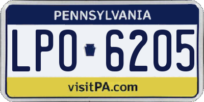 PA license plate LPO6205