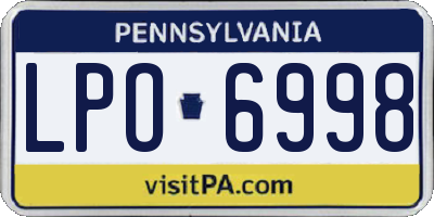 PA license plate LPO6998