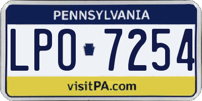 PA license plate LPO7254