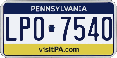 PA license plate LPO7540