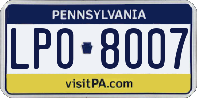 PA license plate LPO8007