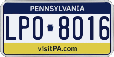 PA license plate LPO8016