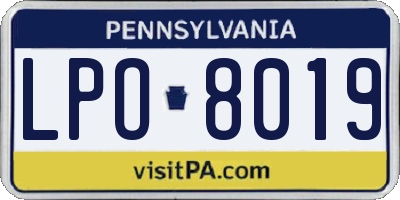 PA license plate LPO8019