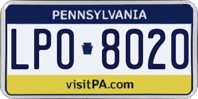 PA license plate LPO8020