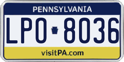 PA license plate LPO8036