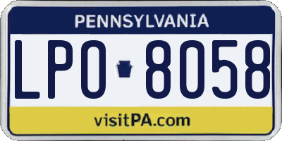 PA license plate LPO8058
