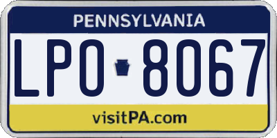 PA license plate LPO8067
