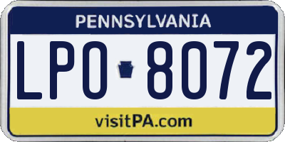 PA license plate LPO8072