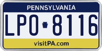 PA license plate LPO8116