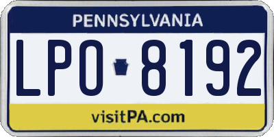 PA license plate LPO8192