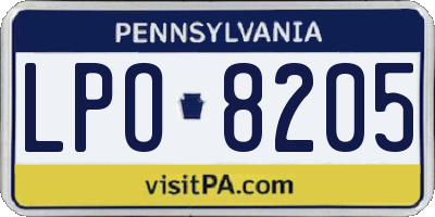 PA license plate LPO8205