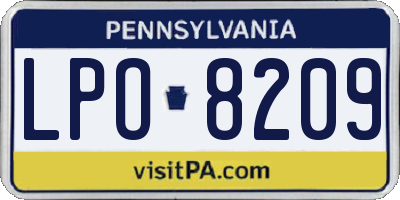PA license plate LPO8209