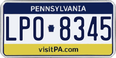 PA license plate LPO8345