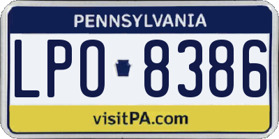 PA license plate LPO8386
