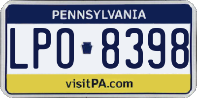 PA license plate LPO8398