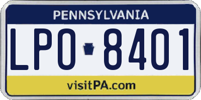 PA license plate LPO8401