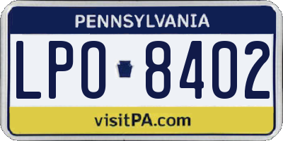 PA license plate LPO8402