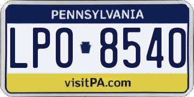 PA license plate LPO8540