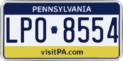 PA license plate LPO8554