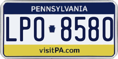 PA license plate LPO8580