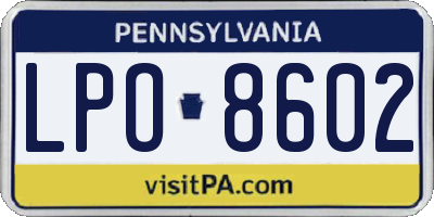 PA license plate LPO8602