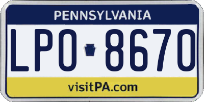 PA license plate LPO8670