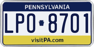 PA license plate LPO8701