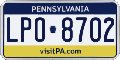 PA license plate LPO8702