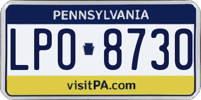 PA license plate LPO8730