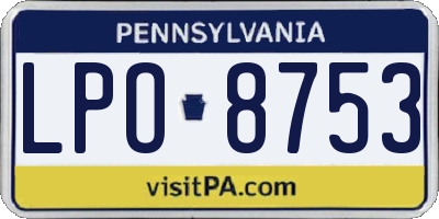 PA license plate LPO8753
