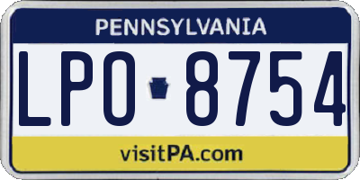 PA license plate LPO8754