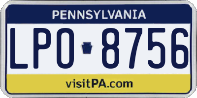 PA license plate LPO8756