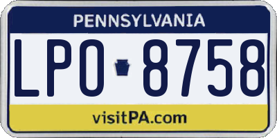 PA license plate LPO8758