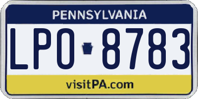PA license plate LPO8783