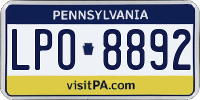 PA license plate LPO8892