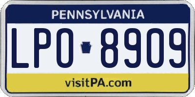 PA license plate LPO8909