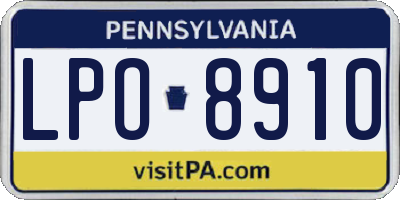 PA license plate LPO8910