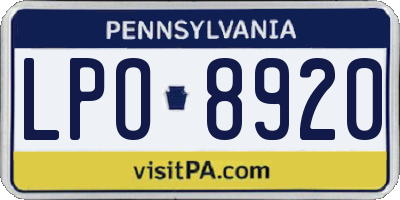 PA license plate LPO8920