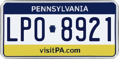 PA license plate LPO8921