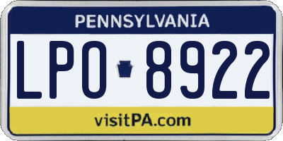 PA license plate LPO8922