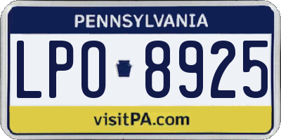 PA license plate LPO8925