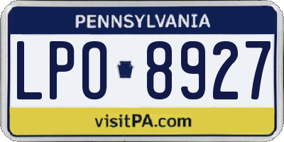 PA license plate LPO8927