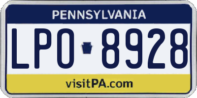 PA license plate LPO8928
