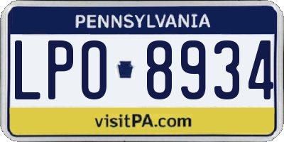 PA license plate LPO8934