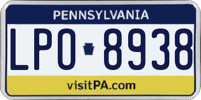 PA license plate LPO8938