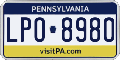 PA license plate LPO8980