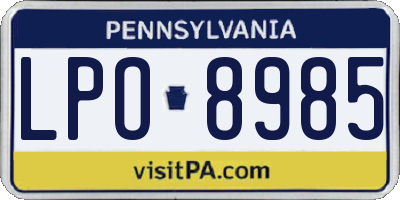 PA license plate LPO8985
