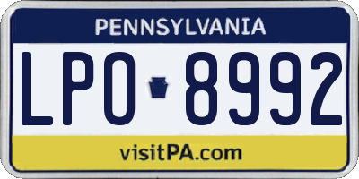 PA license plate LPO8992